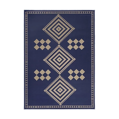 Navy and Tan Kilim Washable Area Rug, 5x7