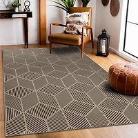 Black Geometric Washable Area Rug, 5x7