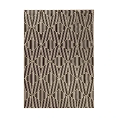 Black Geometric Washable Area Rug, 5x7