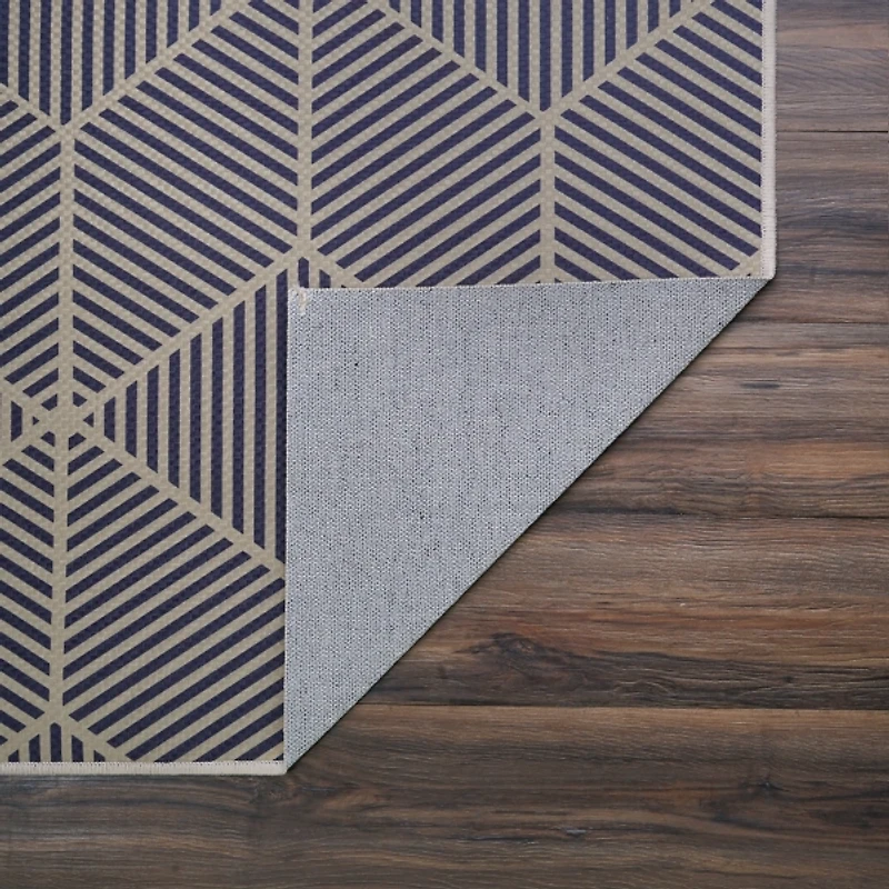 Navy Geometric Washable Area Rug, 5x7