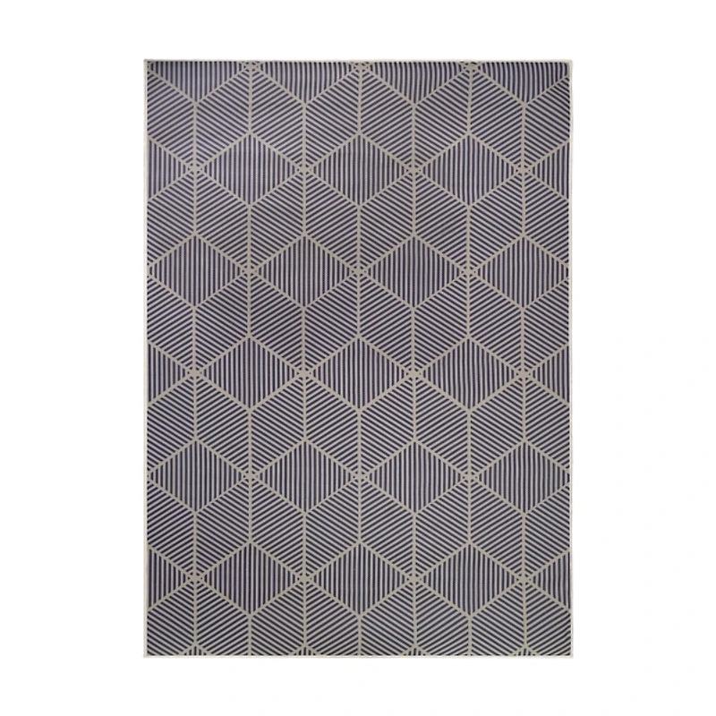 Navy Geometric Washable Area Rug, 5x7