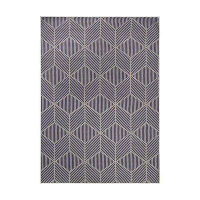 Navy Geometric Washable Area Rug, 5x7