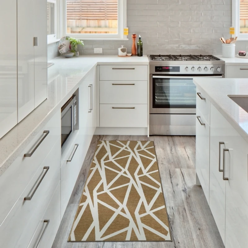 Camel Intersections Washable Runner, 2x7