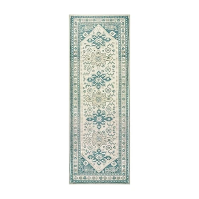 Teal Seraz Washable Runner, 2x7