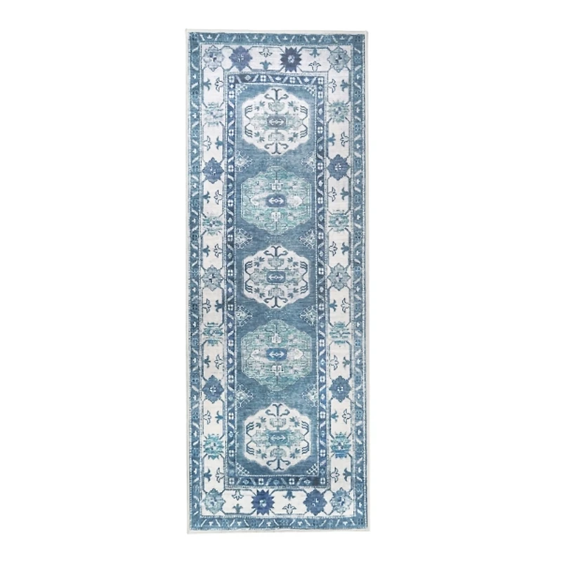 Blue Shary Washable Runner, 2x7