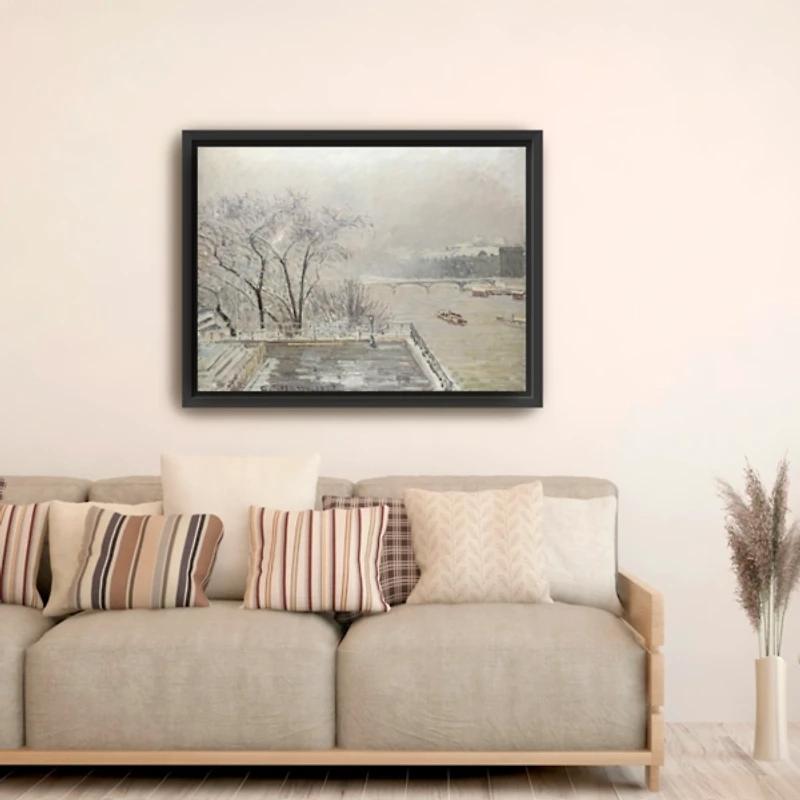 The Louvre Under Snow Framed Canvas Art Print