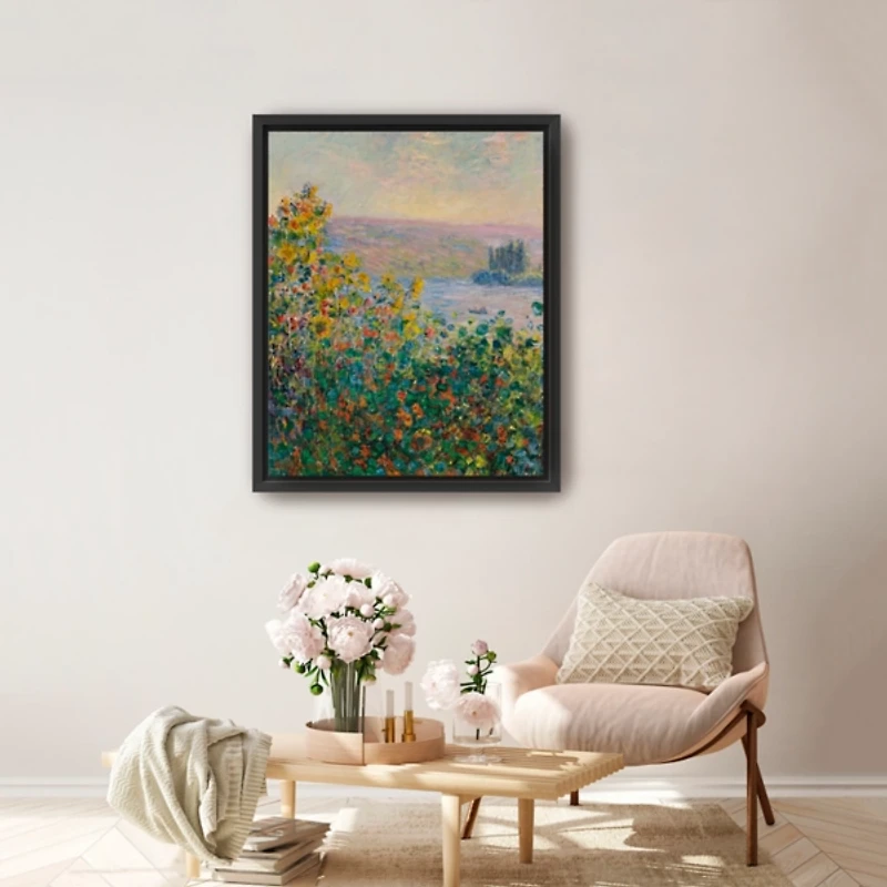 Flower Beds at Vetheuil Framed Canvas Art Print