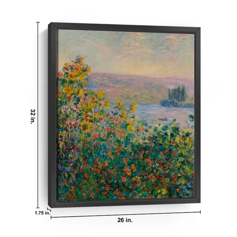 Flower Beds at Vetheuil Framed Canvas Art Print