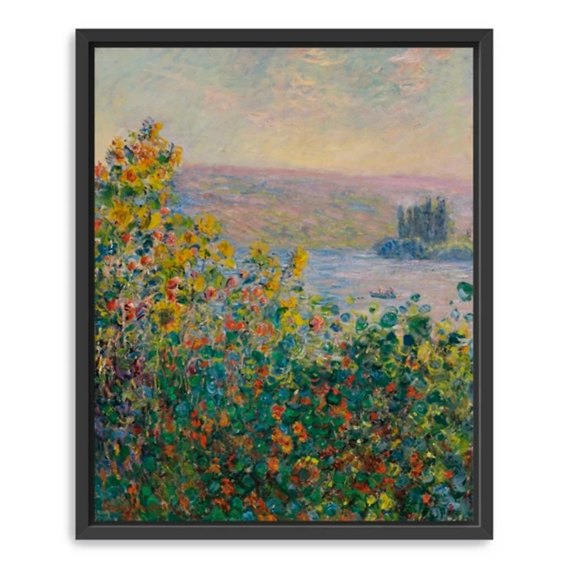 Flower Beds at Vetheuil Framed Canvas Art Print
