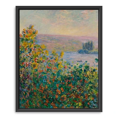 Flower Beds at Vetheuil Framed Canvas Art Print