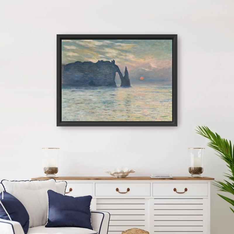 The Cliff-Etretat, Sunset Framed Canvas Art Print