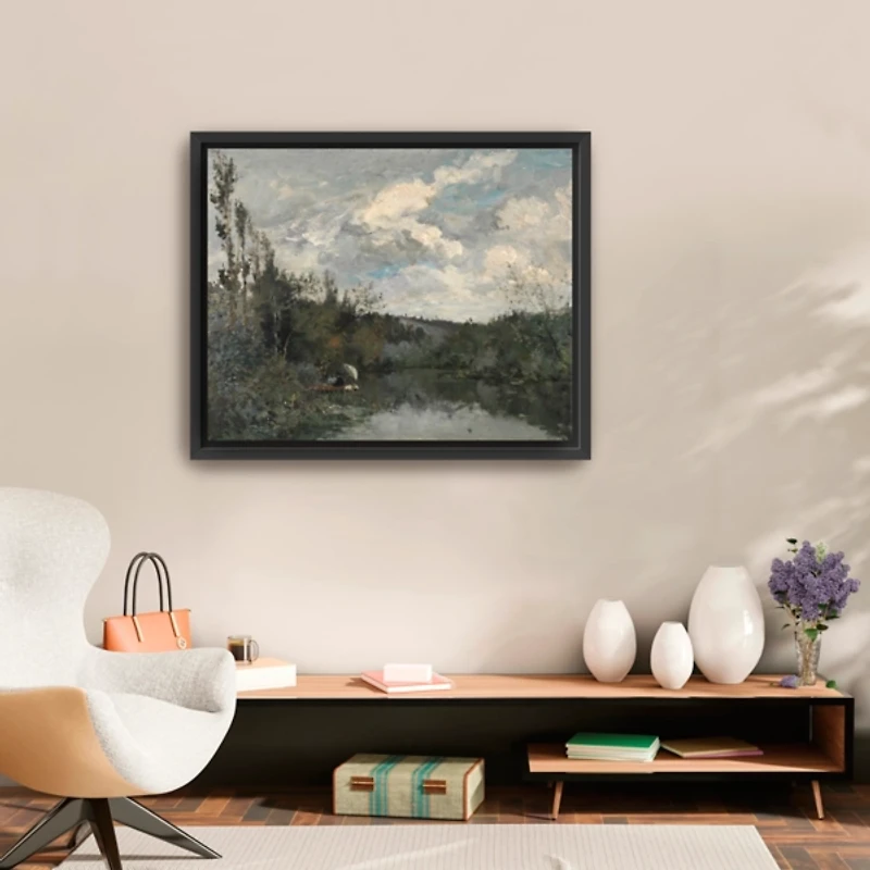 Woodland Lake Framed Canvas Art Print