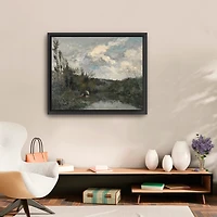 Woodland Lake Framed Canvas Art Print