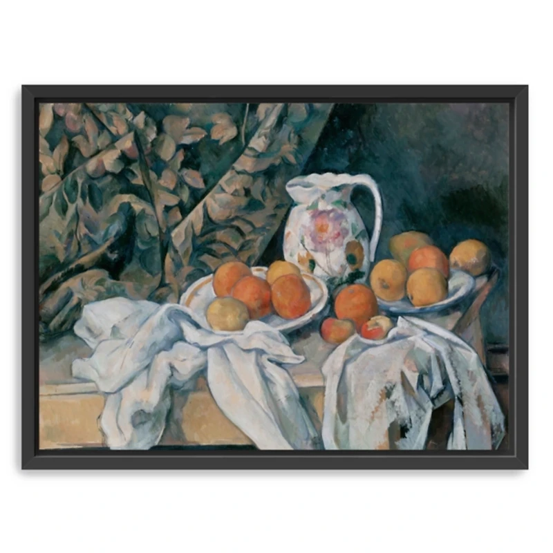 Still Life with a Curtain Framed Canvas Art Print