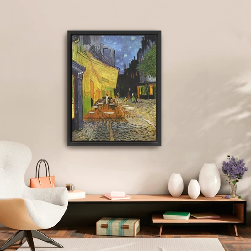 Cafe Terrace at Night Framed Canvas Art Print