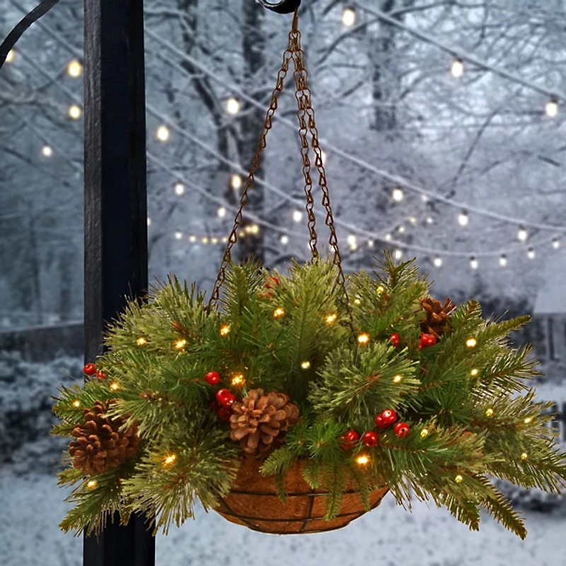Pre-Lit Colonial Fir Christmas Hanging Basket