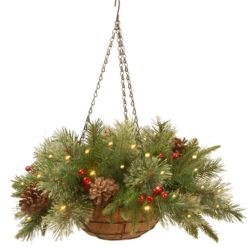 Pre-Lit Colonial Fir Christmas Hanging Basket