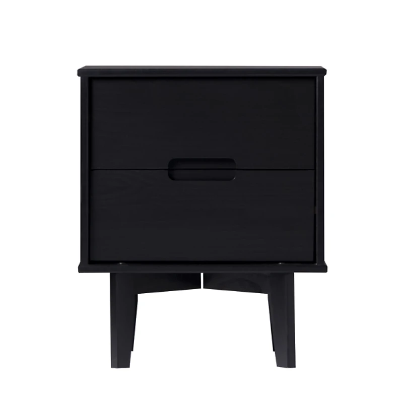 Midnight Black Wood 2-Drawer Modern Nightstand