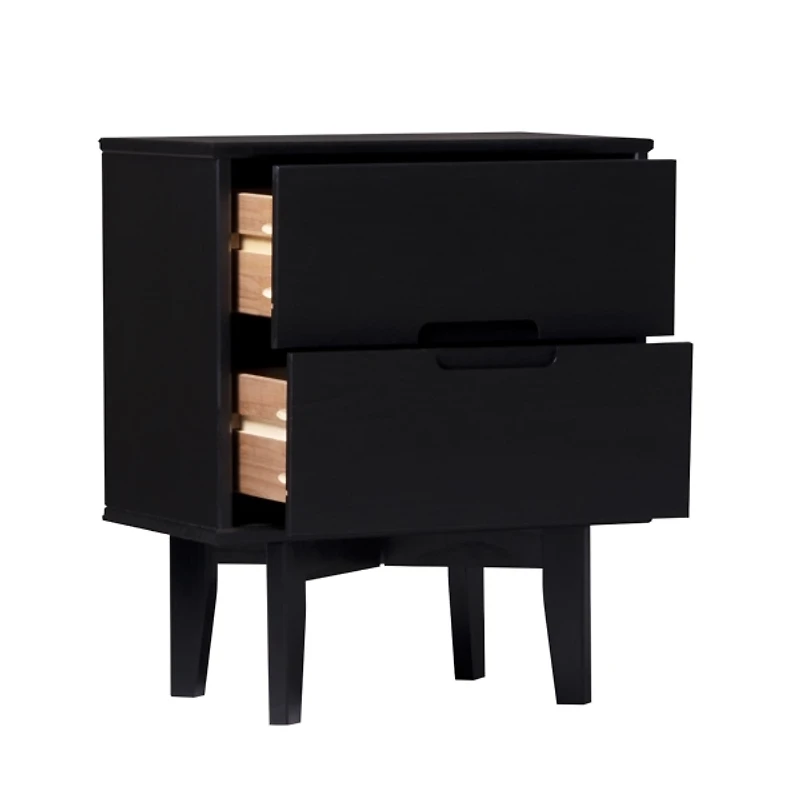 Midnight Black Wood 2-Drawer Modern Nightstand