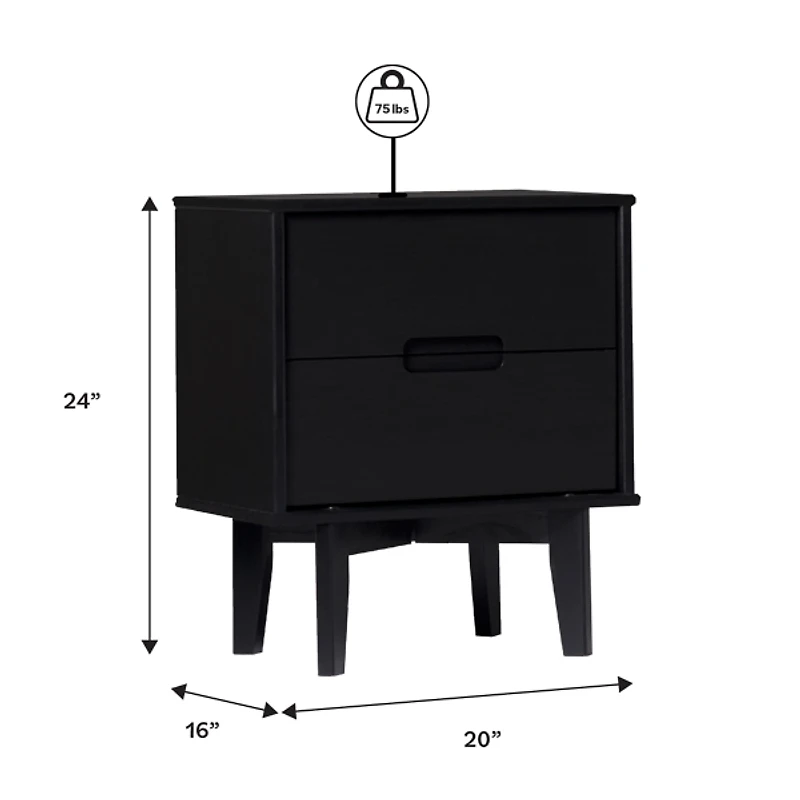 Midnight Black Wood 2-Drawer Modern Nightstand