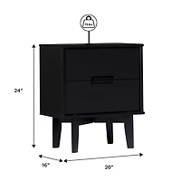 Midnight Black Wood 2-Drawer Modern Nightstand