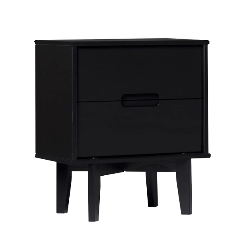 Midnight Black Wood 2-Drawer Modern Nightstand