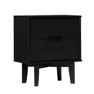 Midnight Black Wood 2-Drawer Modern Nightstand