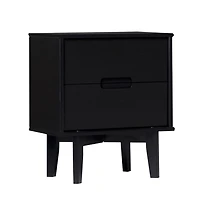 Midnight Black Wood 2-Drawer Modern Nightstand