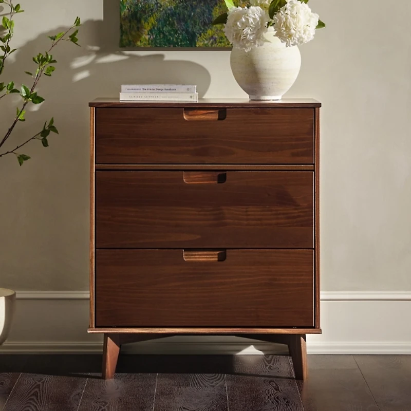 Walnut Mid-Century Modern 3-Drawer Dresser