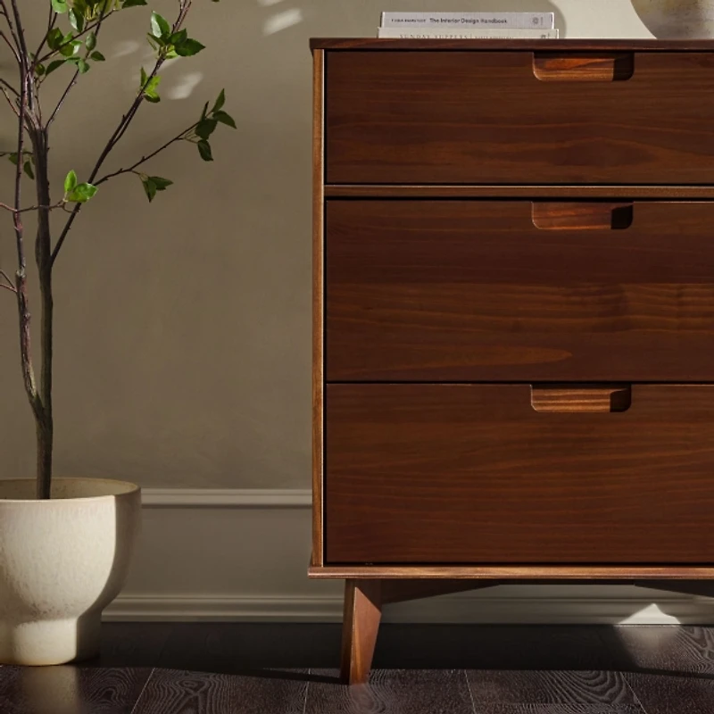 Walnut Mid-Century Modern 3-Drawer Dresser