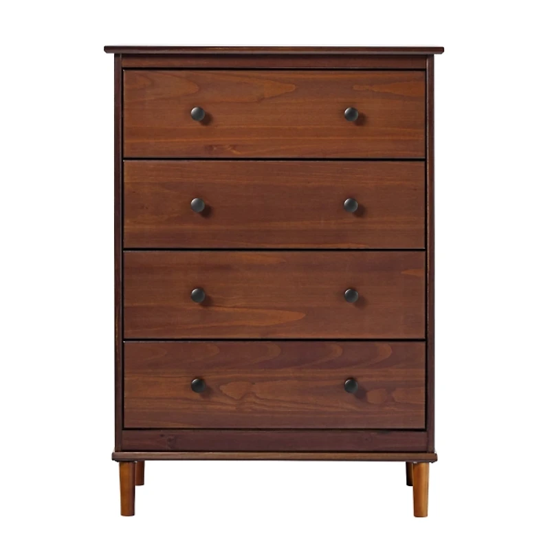 Walnut Mid-Century Modern 4-Drawer Wood Dresser