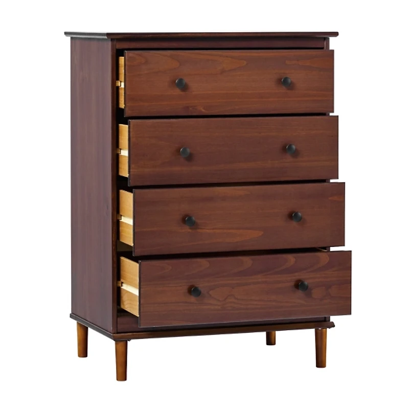 Walnut Mid-Century Modern 4-Drawer Wood Dresser