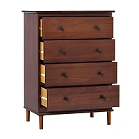 Walnut Mid-Century Modern 4-Drawer Wood Dresser