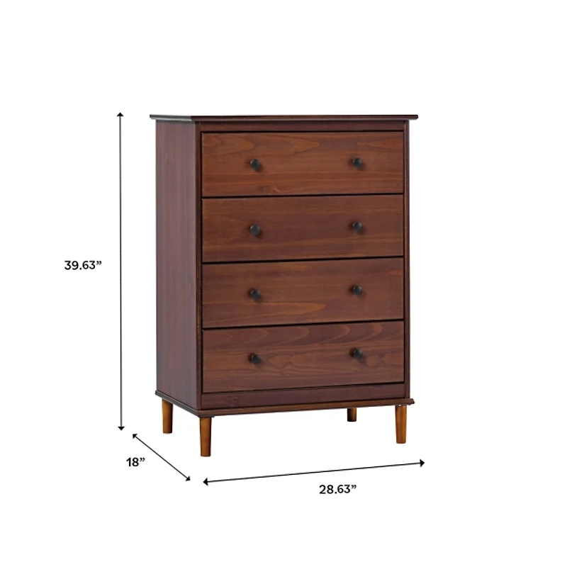 Walnut Mid-Century Modern 4-Drawer Wood Dresser