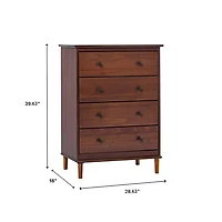 Walnut Mid-Century Modern 4-Drawer Wood Dresser