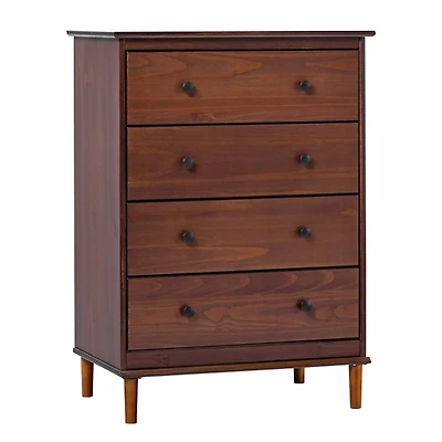 Walnut Mid-Century Modern 4-Drawer Wood Dresser