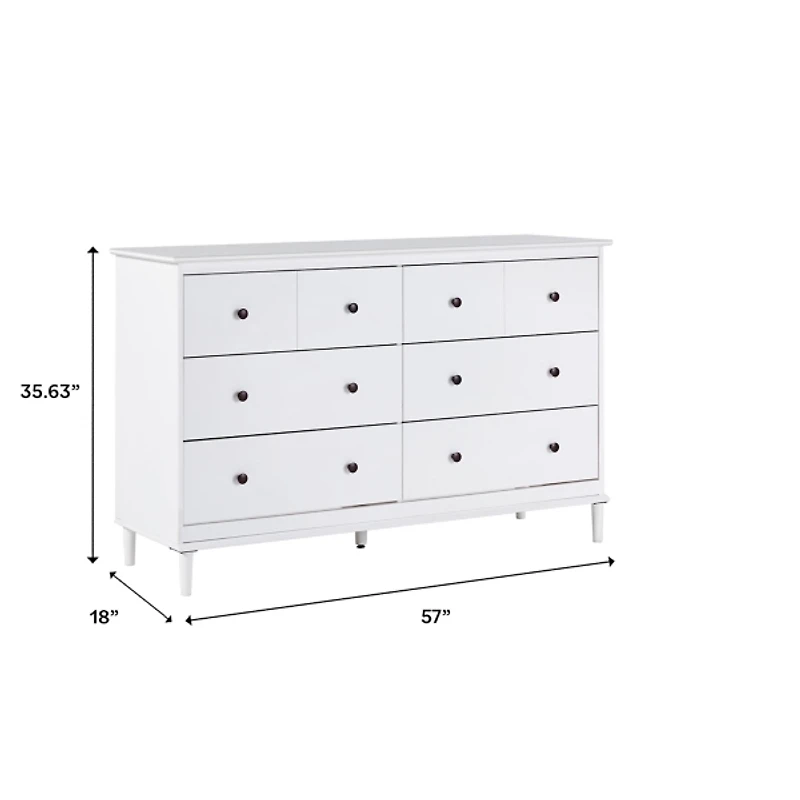 White Pine 6-Drawer Modern Dresser