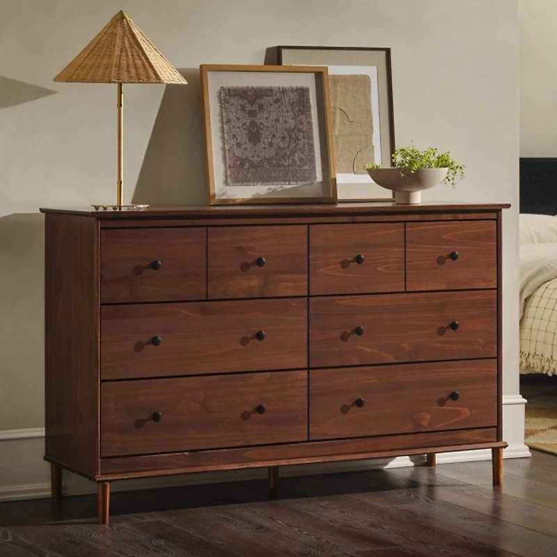 Walnut Wood 6-Drawer Modern Dresser