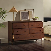 Walnut Wood 6-Drawer Modern Dresser