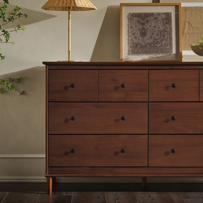 Walnut Wood 6-Drawer Modern Dresser