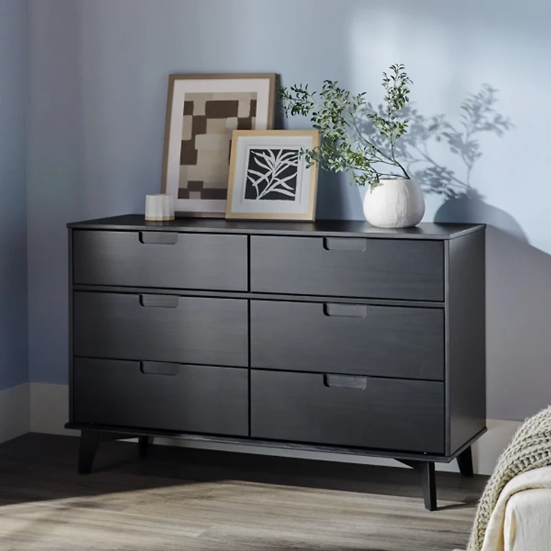Black Grooved Handle 6-Drawer Dresser