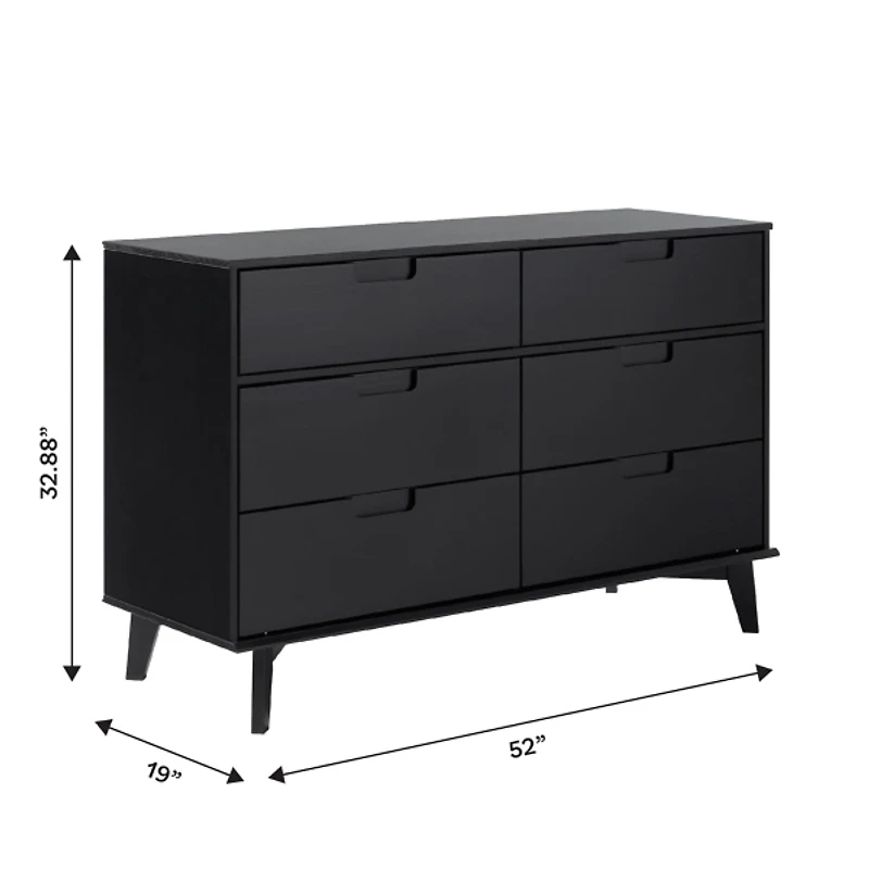 Black Grooved Handle 6-Drawer Dresser