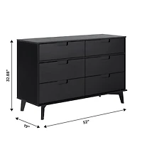 Black Grooved Handle 6-Drawer Dresser
