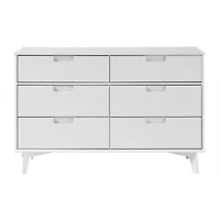 White Grooved Handle 6-Drawer Dresser