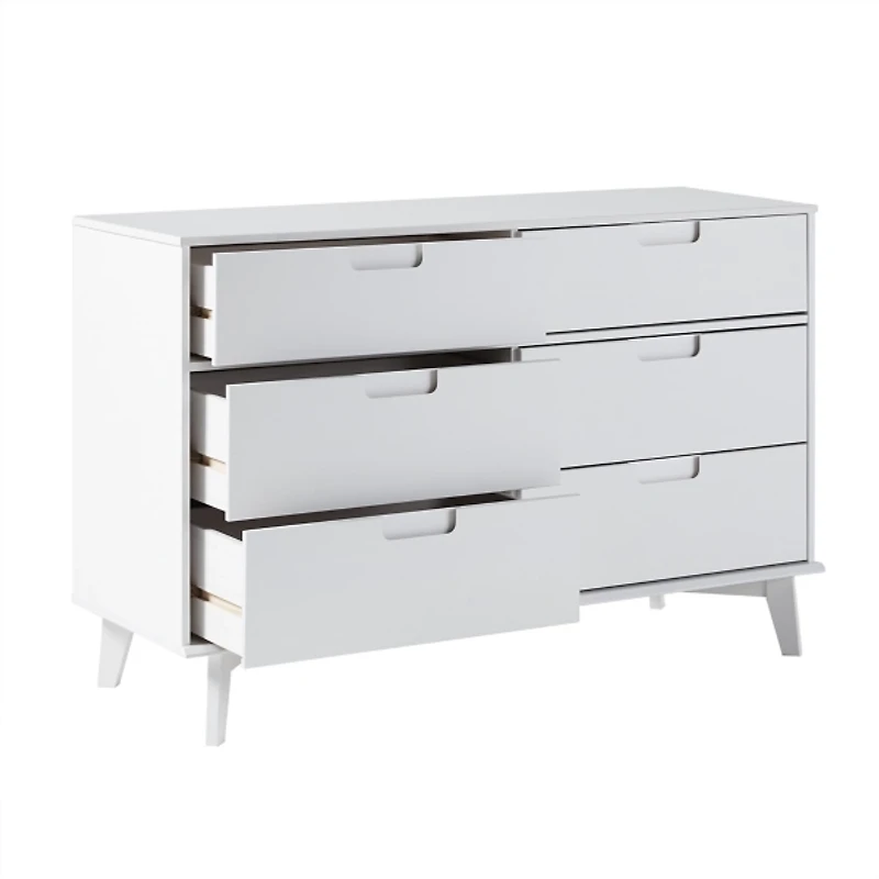 White Grooved Handle 6-Drawer Dresser