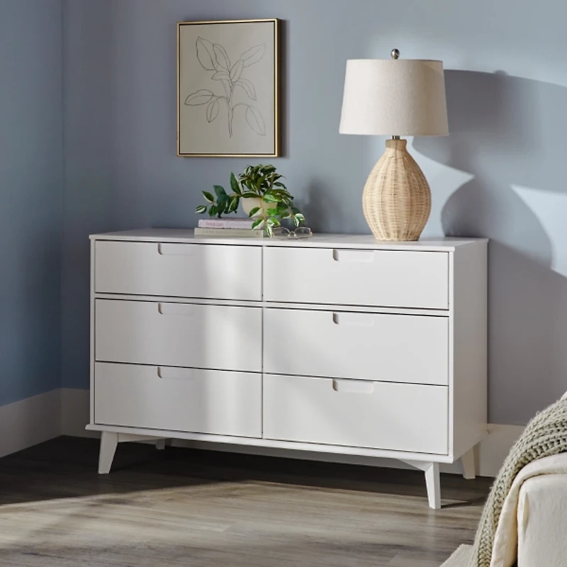 White Grooved Handle 6-Drawer Dresser