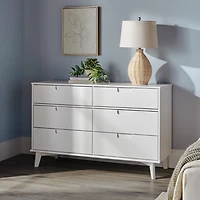White Grooved Handle 6-Drawer Dresser