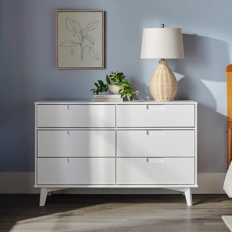White Grooved Handle 6-Drawer Dresser