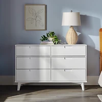 White Grooved Handle 6-Drawer Dresser