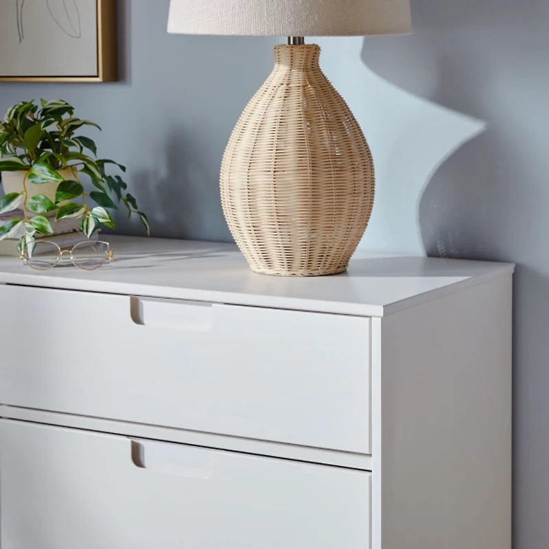 White Grooved Handle 6-Drawer Dresser